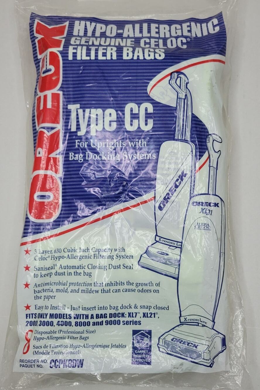 Oreck XL Type CC Hypo-Allergenic Celoc Vacuum Filter Bags Set of 8 No. CCPK8DW